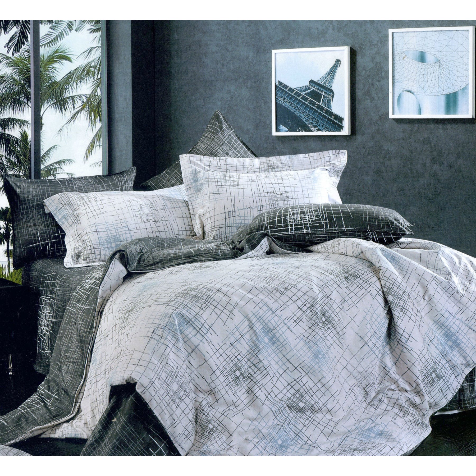 Hudson 100% Cotton Quilt Cover Set in Greys and Whites, showcasing soft texture and stylish design for a modern bedroom.