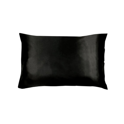 Invitation Satin Standard Pillowcase in Noir Black, smooth satin fabric for luxurious sleep and reduced hair frizz.