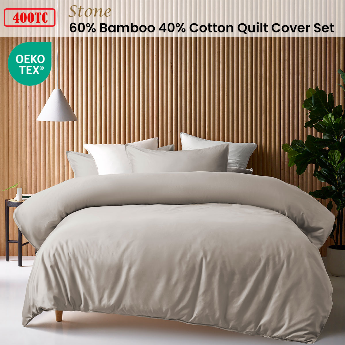 Stone 400TC Bamboo Cotton Quilt Cover Set featuring a silky smooth finish and eco-friendly design for comfort.