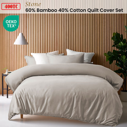 Stone 400TC Bamboo Cotton Quilt Cover Set featuring a silky smooth finish and eco-friendly design for comfort.