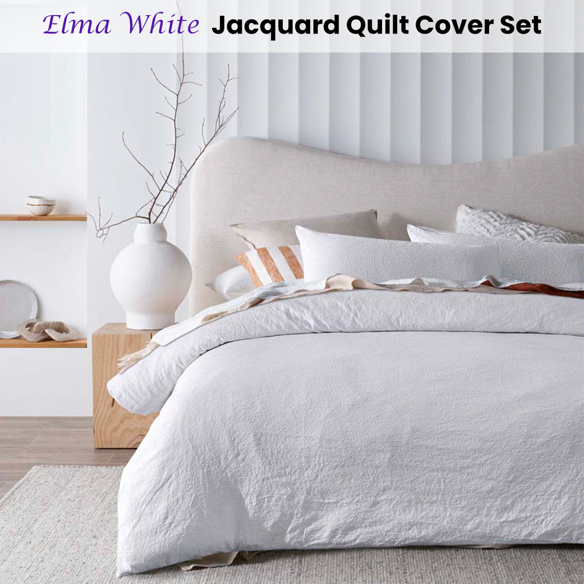 Elma White Jacquard King Quilt Cover Set by Accessorize on bed, stylish and affordable doona cover offering year-round comfort.