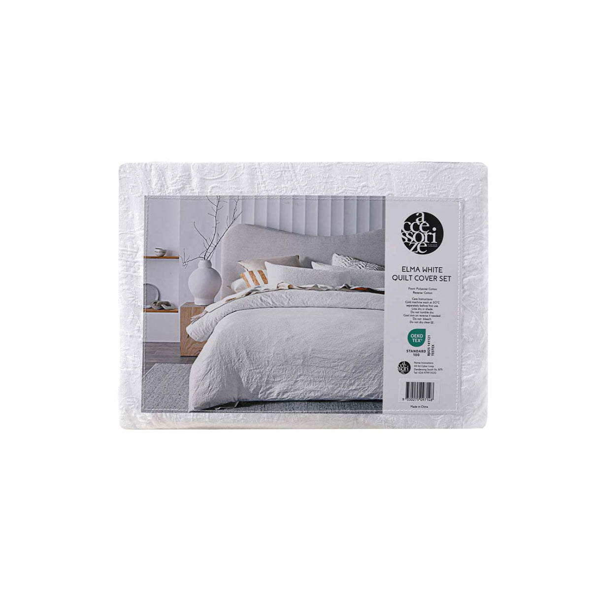 Accessorize Elma White Jacquard Quilt Cover Set King with timeless design, showcasing comfort and elegance in bedroom decor.