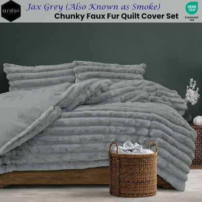 Jax Grey Chunky Faux Fur Quilt Cover Set by Ardor, soft stylish bedding for ultimate comfort and warmth, perfect for any bedroom.