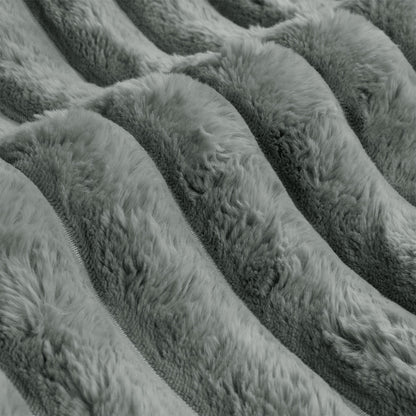 Close-up of the plush, soft texture of the Ardor Jax Grey Chunky Faux Fur Quilt Cover Set, showcasing its cozy appeal.