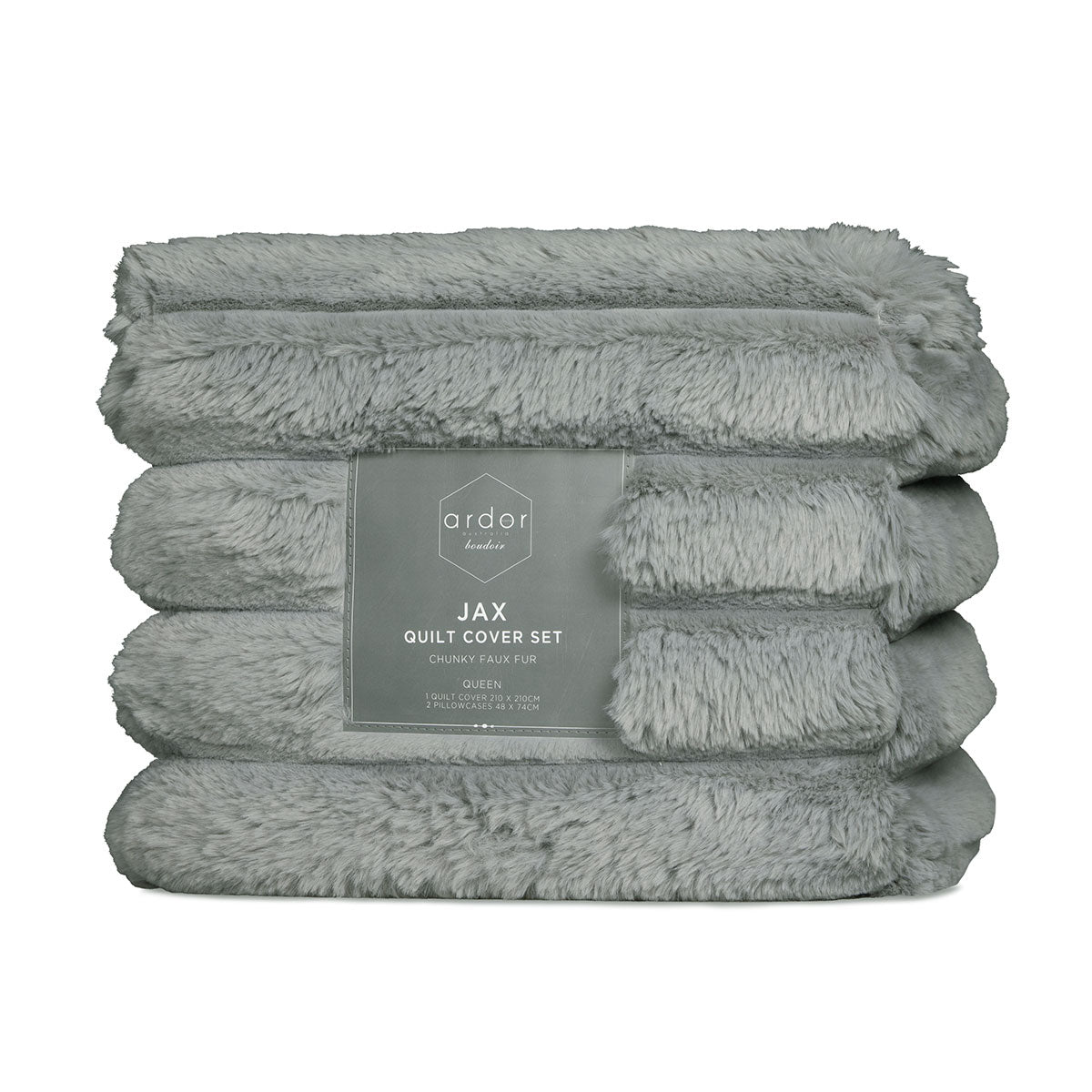 Jax Grey Chunky Faux Fur Quilt Cover Set by Ardor, plush bedding set for ultimate comfort and style.