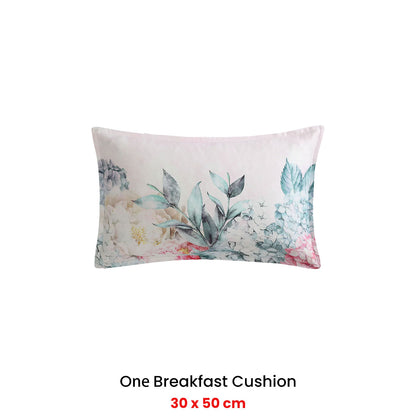 Floral print bed cushion in pink and green, 30 x 50 cm breakfast pillow for stylish bedroom decor.