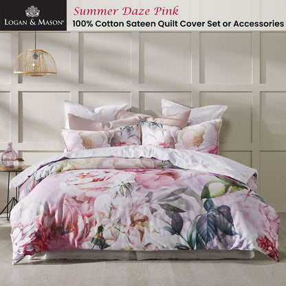 Logan and Mason Summer Daze Pink Cotton Sateen Quilt Cover Set with floral pattern, perfect for stylish bedroom decor.