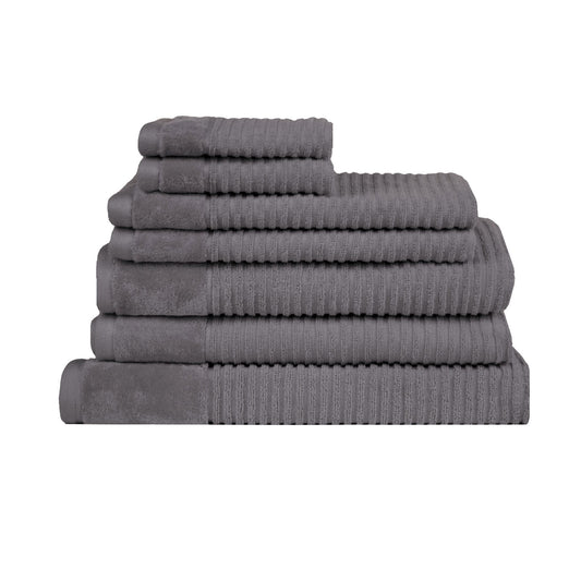 Charcoal 7 Piece Cotton Bath Towel Set by Royal Excellency with stripe patterns, soft and absorbent, perfect for luxurious bathroom towels.