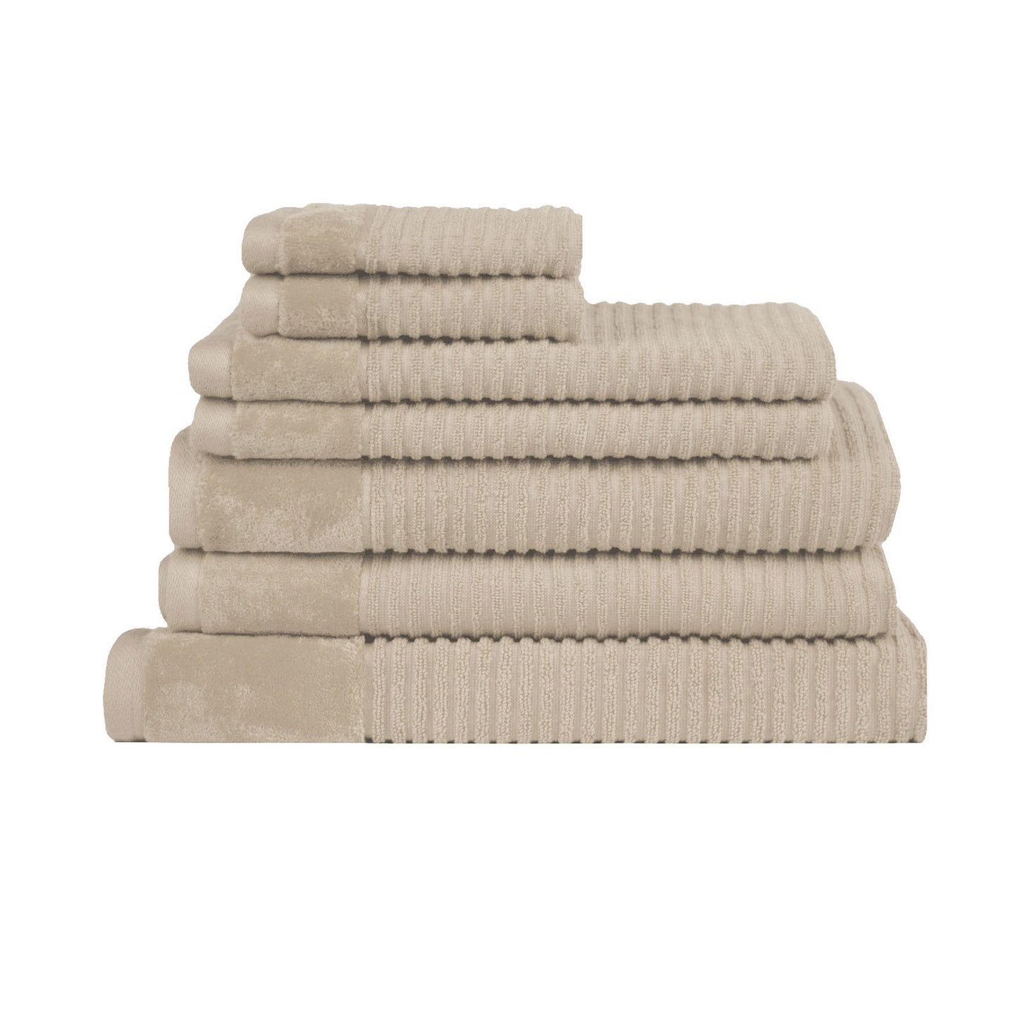 Royal Excellency 7 Piece Plaster Cotton Bath Towel Set with stripe patterns, highly absorbent and soft, perfect for bathroom elegance.