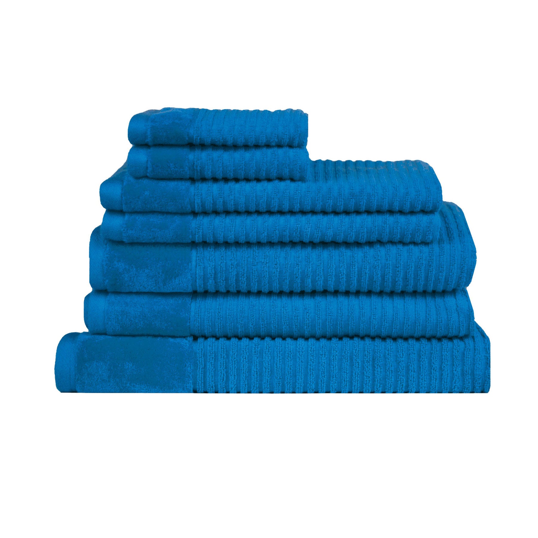 Royal Excellency 7 Piece Teal Cotton Bath Towel Set, fluffy, absorbent bathroom towels with stripe patterns.