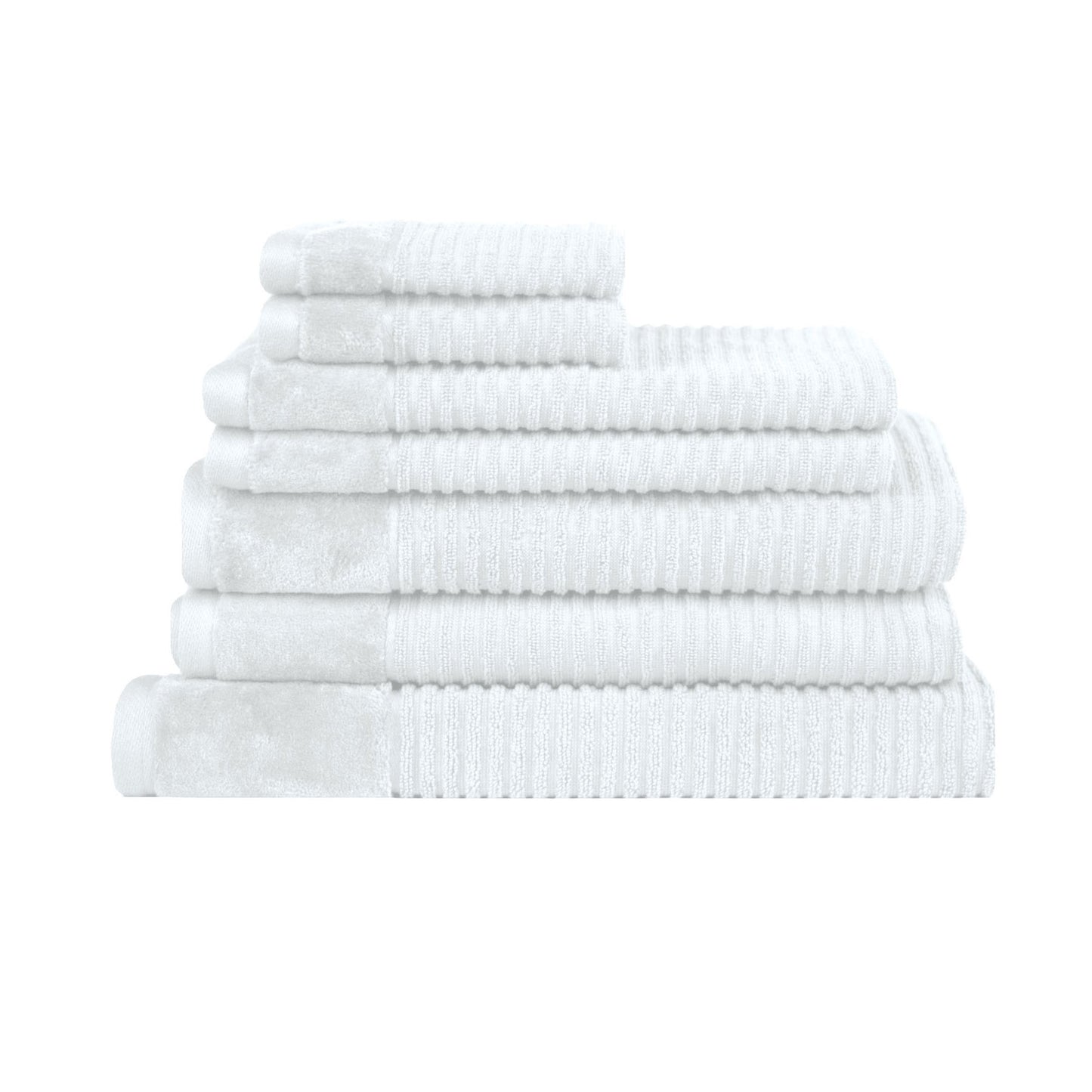 Royal Excellency 7 Piece White Cotton Bath Towel Set with Stripe Patterns, Soft and Absorbent Bathroom Towels.