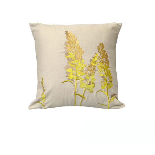 Rapee Cushion Cover Eden Embroidery in wheat with intricate yellow floral design, 43 x 43 cm, perfect for sofa or bed.