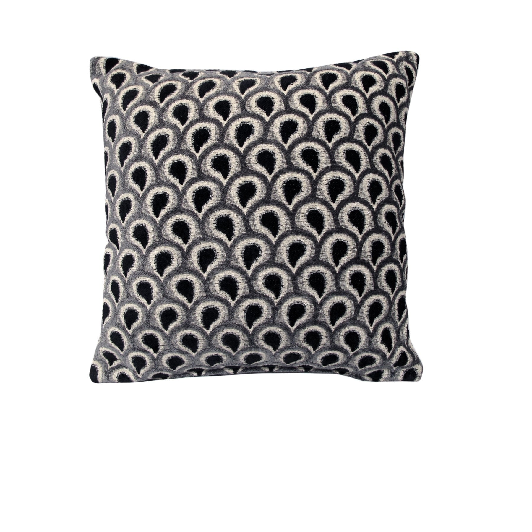 Rapee black cushion cover with peacock texture, 45 x 45 cm, perfect for couch or sofa decor.