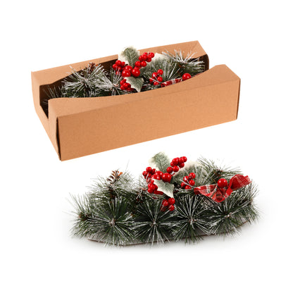 Christmas floral table arrangements with red berries and pine cones, set of 2 in a box for festive table decorations.