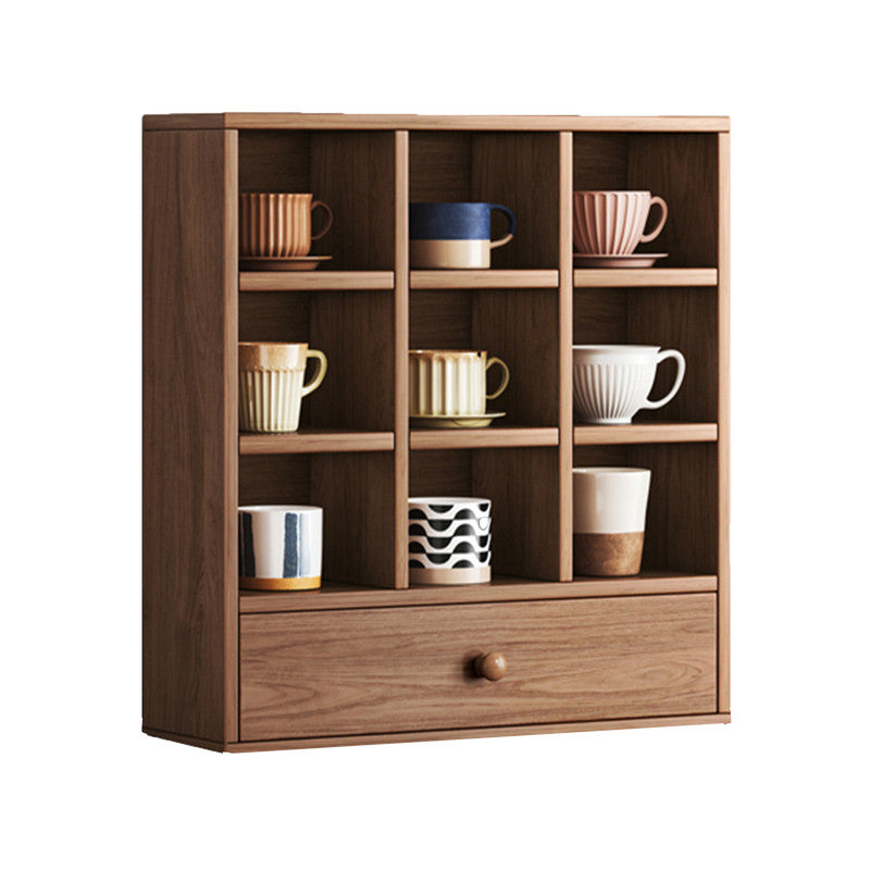 Display Stand Tea Cup Shelving Furniture Cube Cabinet with Drawers (Nut-Brown)