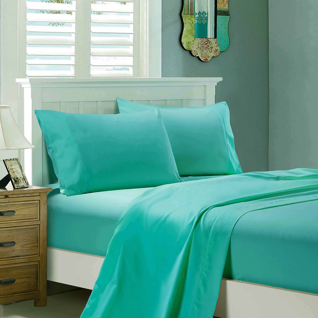 1000TC Double Size Bed Soft Flat & Fitted Sheet Set in Teal - Premium Bedding for Comfort