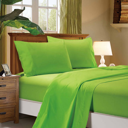 1000TC Double Size Bed Soft Flat & Fitted Sheet Set in Green - Premium Bedding for Comfort