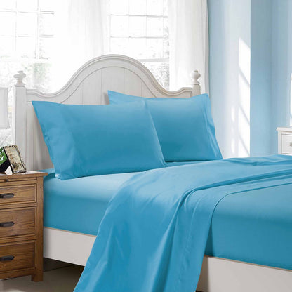 1000TC Double Size Bed Soft Flat & Fitted Sheet Set in Light Blue - Premium Bedding for Comfort