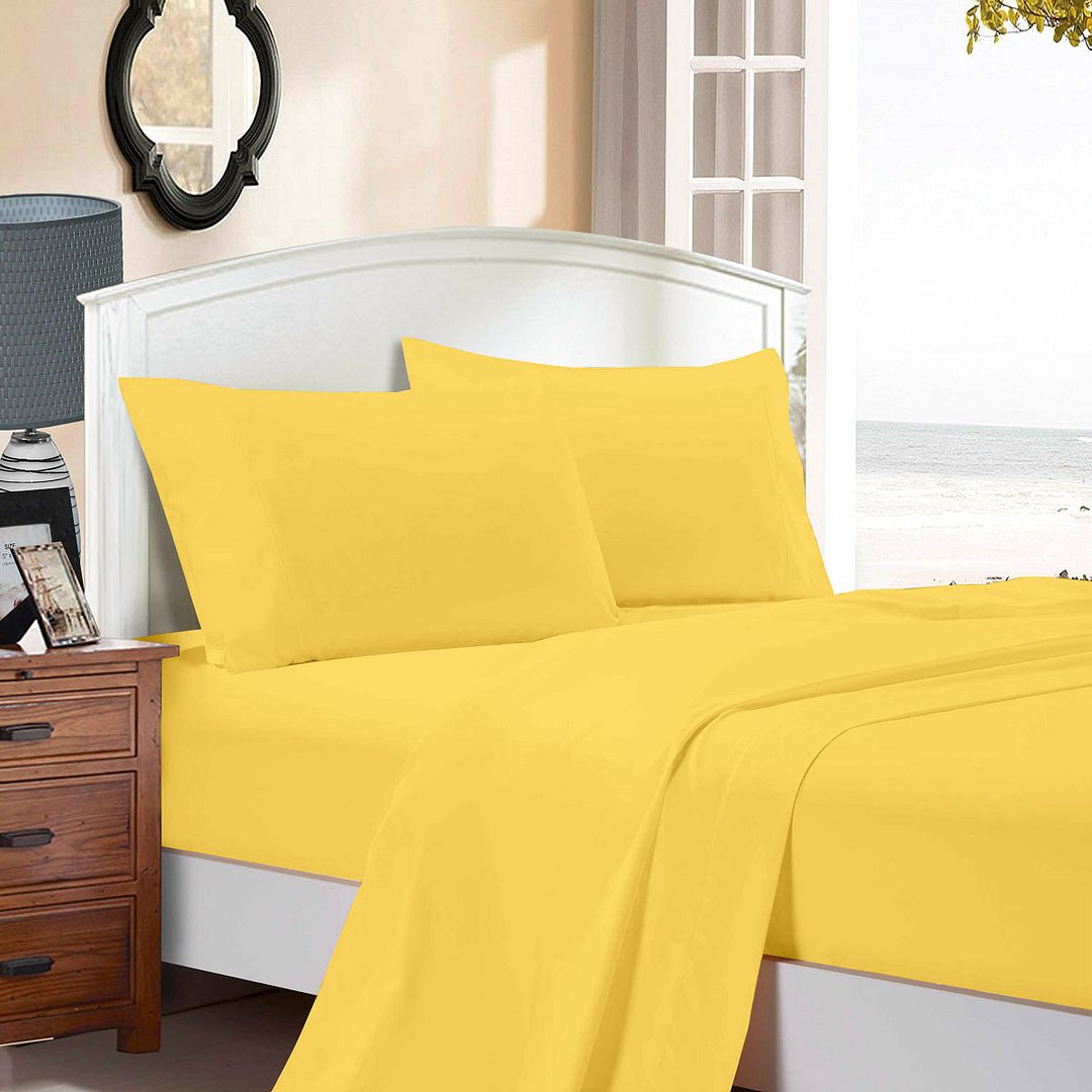 1000TC Double Size Bed Soft Flat & Fitted Sheet Set in Yellow - Premium Bedding for Comfort