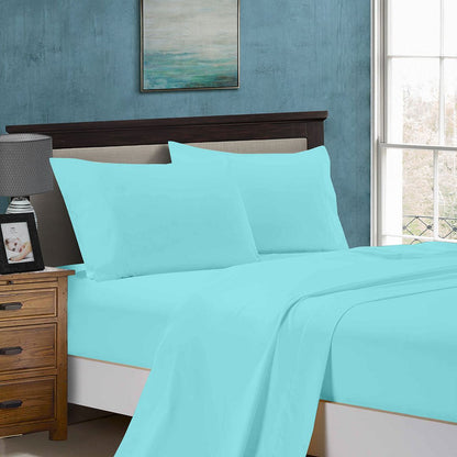 1000TC Queen Size Bed Soft Flat & Fitted Sheet Set in Aqua - Premium Bedding for Comfort