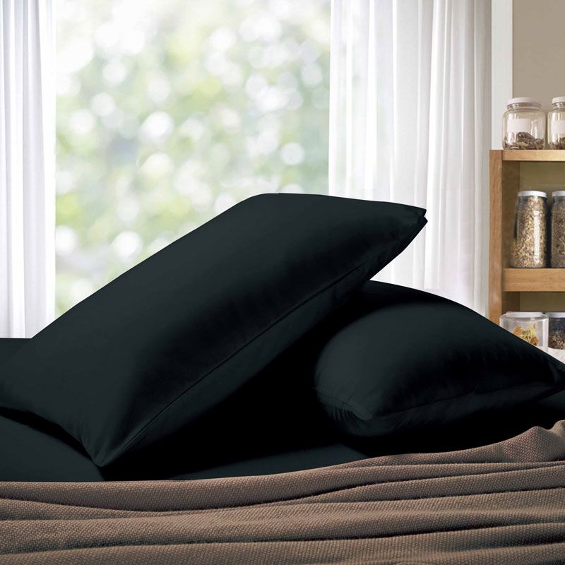 1000TC Premium Ultra Soft King Size Pillowcases 2-Pack in Black - Luxury Bedding