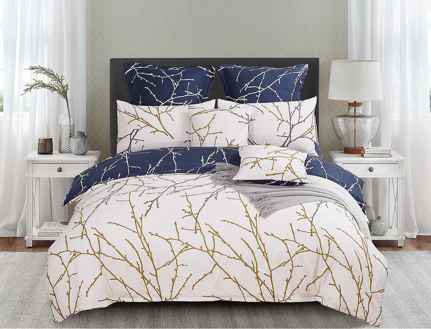 Tree Reversible King Size Blue Duvet Quilt Cover Set, offering comfort and luxury, perfect for layering and year-round style.