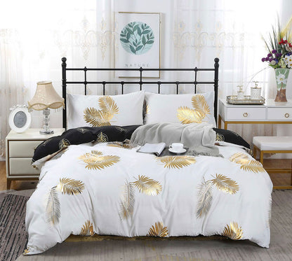 Reversible king size quilt cover set featuring elegant gold leaf design, perfect for adding style and comfort to your bedroom.