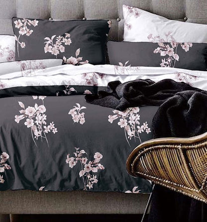 Elegant Edward Queen Size duvet cover set featuring stylish floral pattern on dark background for a chic bedroom look.