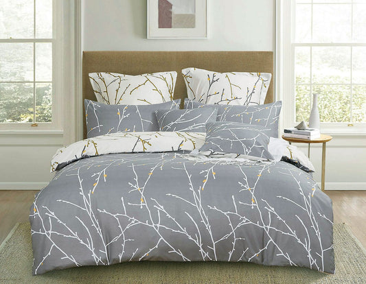 Tree reversible grey super king quilt cover set, featuring elegant tree branch design for comfort and luxury.