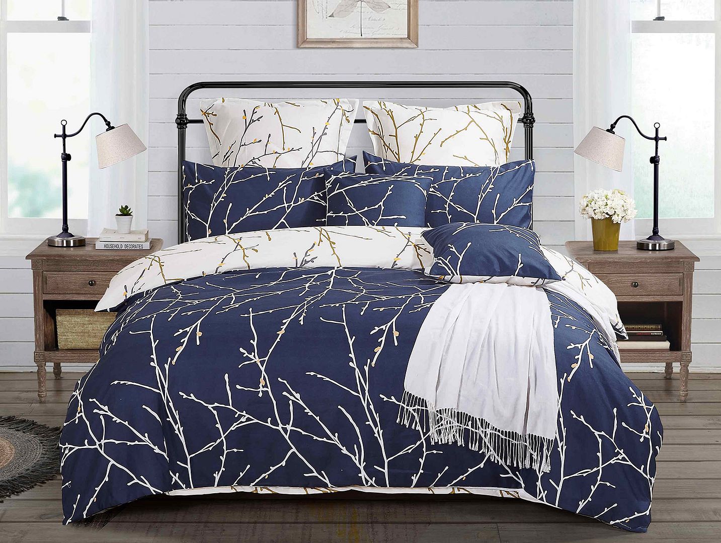 Tree reversible super king size blue duvet quilt cover set, adding comfort and luxury to your bedroom decor.