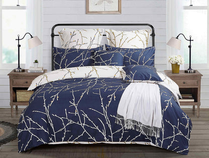 Tree reversible super king size blue duvet quilt cover set, adding comfort and luxury to your bedroom decor.