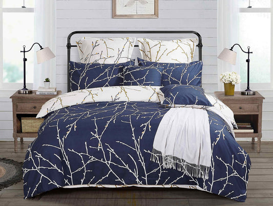 Tree reversible super king size blue duvet quilt cover set, adding comfort and luxury to your bedroom decor.