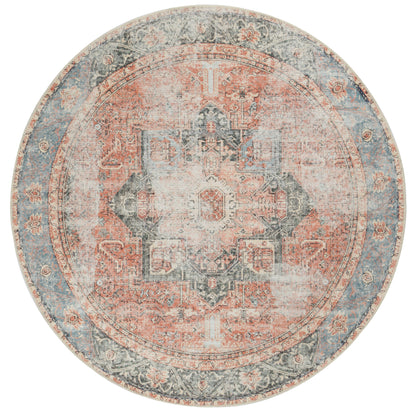 Vintage Crown Cezanne terracotta sky distressed round rug, 180X180, showcasing classic patterns and warm colors.