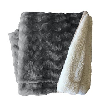 Plush fleece sherpa backed reversible throw blanket in charcoal and white, super soft and warm for home or travel.