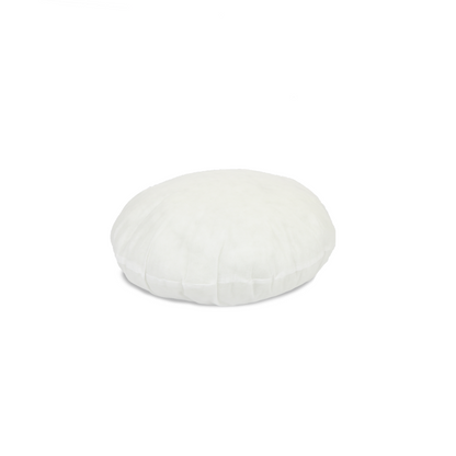 Round white cushion insert with premium polyester filling, perfect for sofas and couches. Ideal for allergy-free comfort.