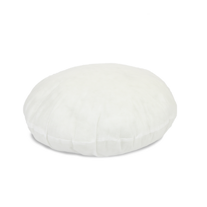 White round cushion insert made from premium polyester fibre, ideal for sofa and couch cushions, allergy-free and resilient.