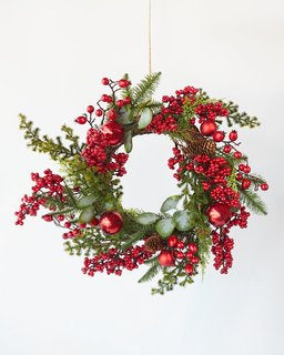 Vibrant 50cm Berry Ball Wreath with red ornaments and greenery, perfect for festive Christmas decor and Aussie Xmas decorations.