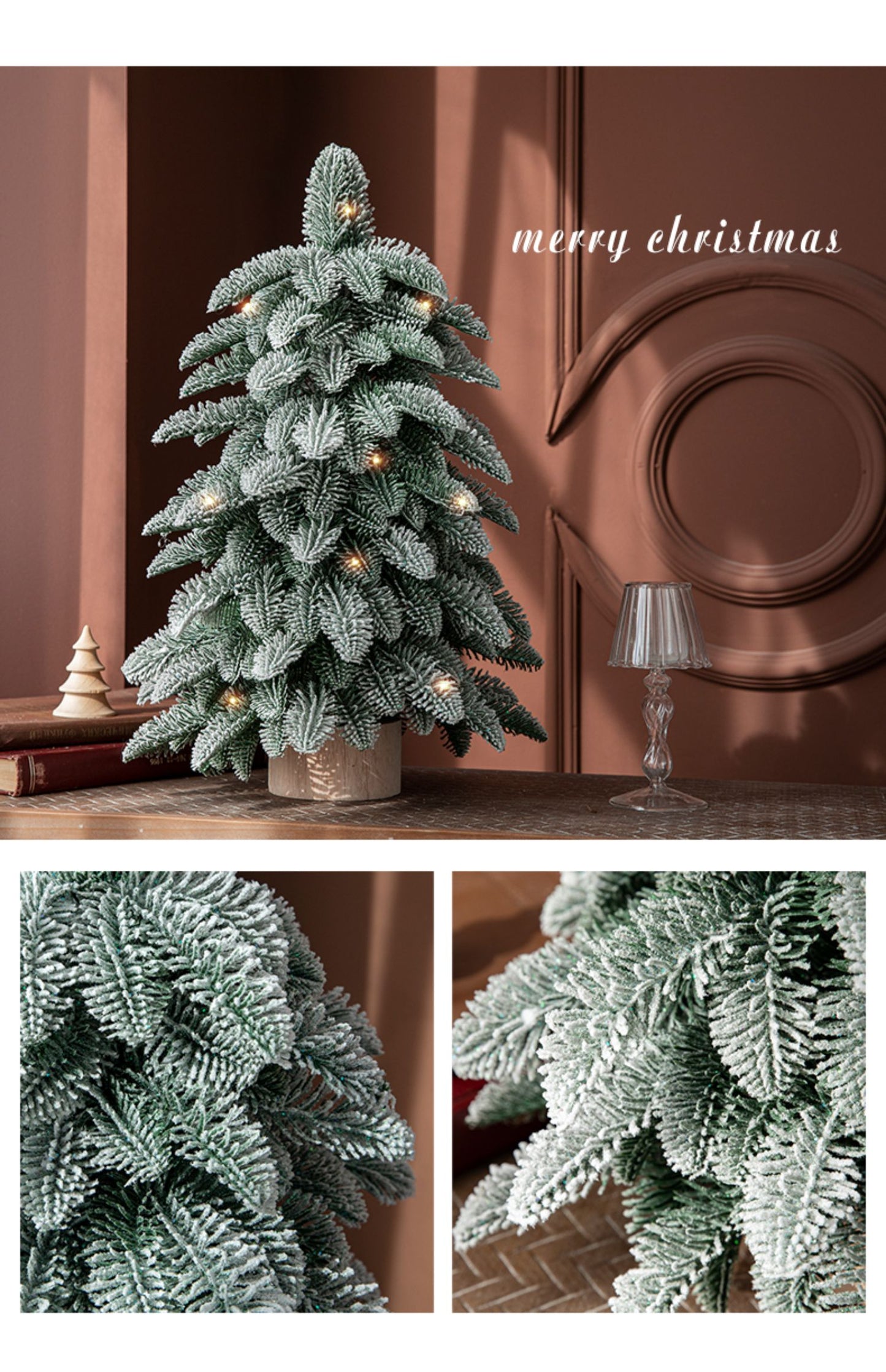 55cm frosted mini Christmas tree with snow-covered branches, perfect for tabletop holiday decoration.