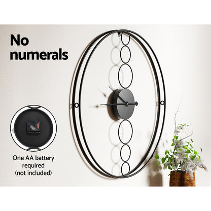 Artiss large black wall clock with minimalist design, no numerals, showcasing modern style for any interior space.