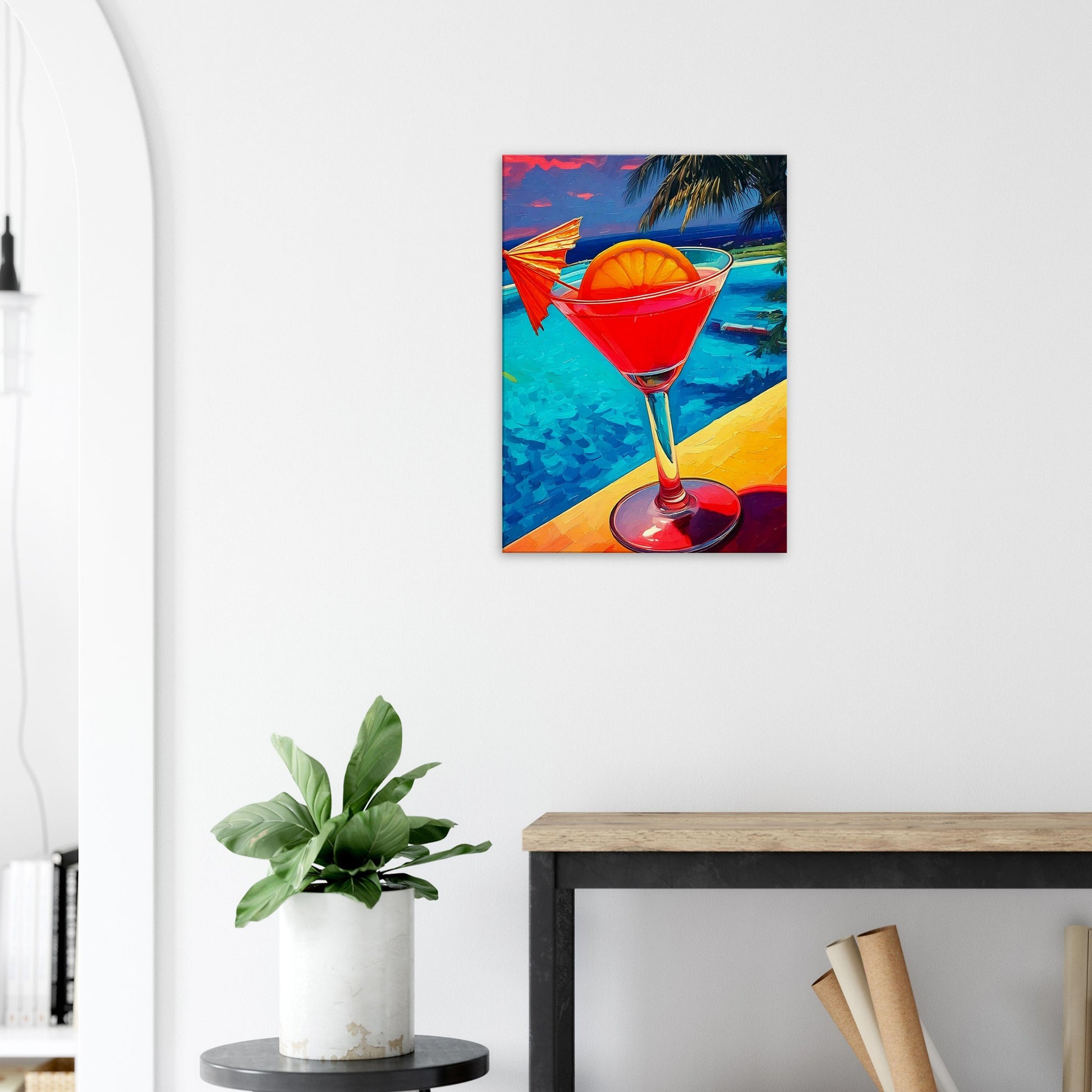 Vibrant tropical cocktail canvas print, showcasing bold colors and a refreshing drink, perfect wall art for any space.