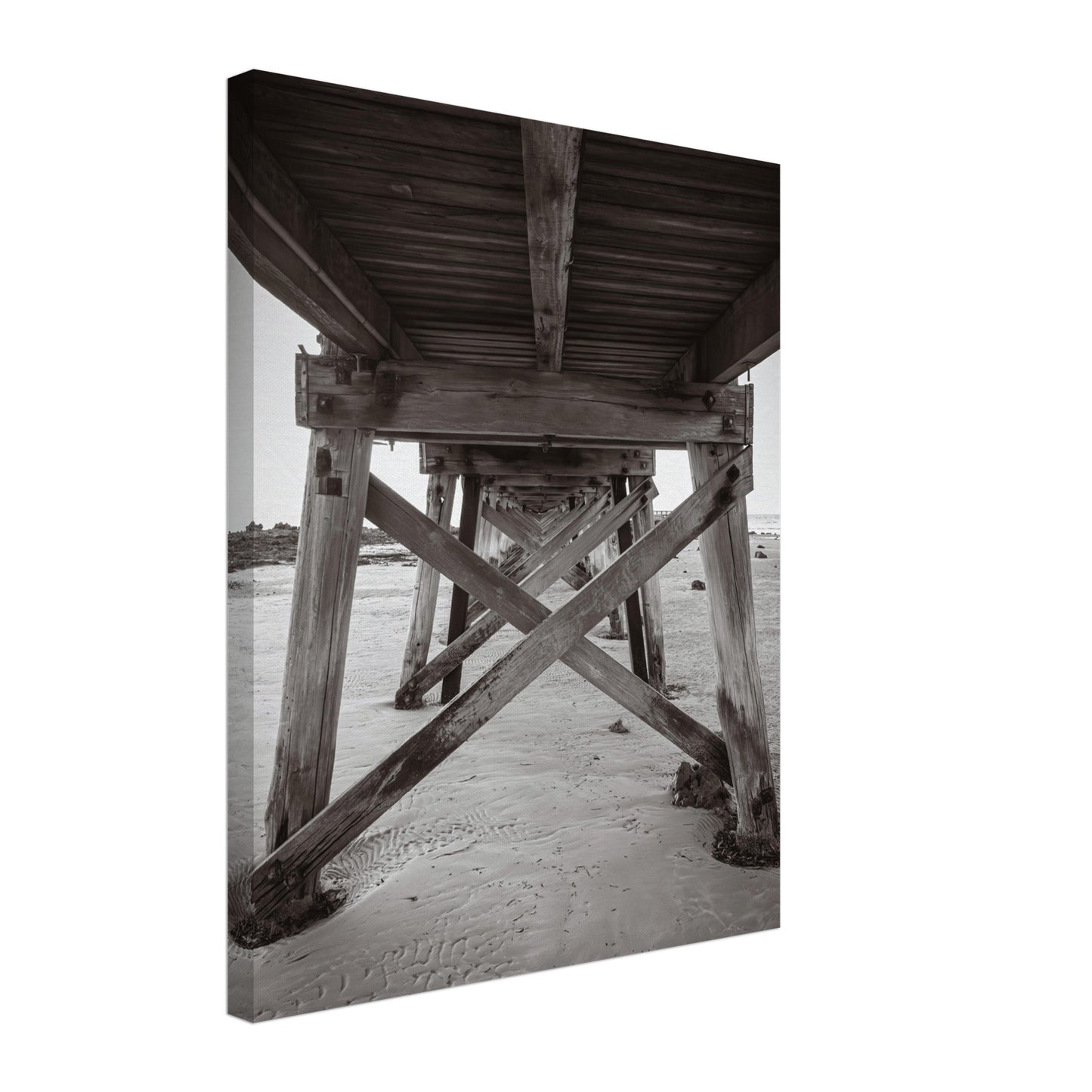 Elegant Black and White Jetty – Coastal Canvas Wall Art Print Option 1