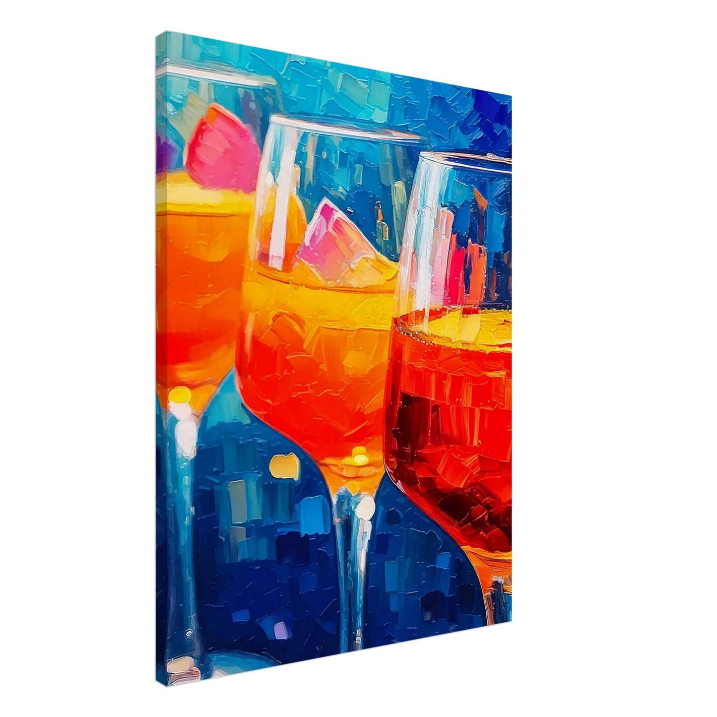 Vibrant canvas print of colorful cocktails, capturing the essence of aperitivo hour and perfect for stylish wall art.