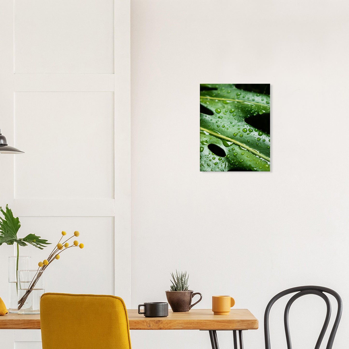 Tropical Monstera Leaf with Rain Drops - Nature Canvas Wall Art Print Dining Room