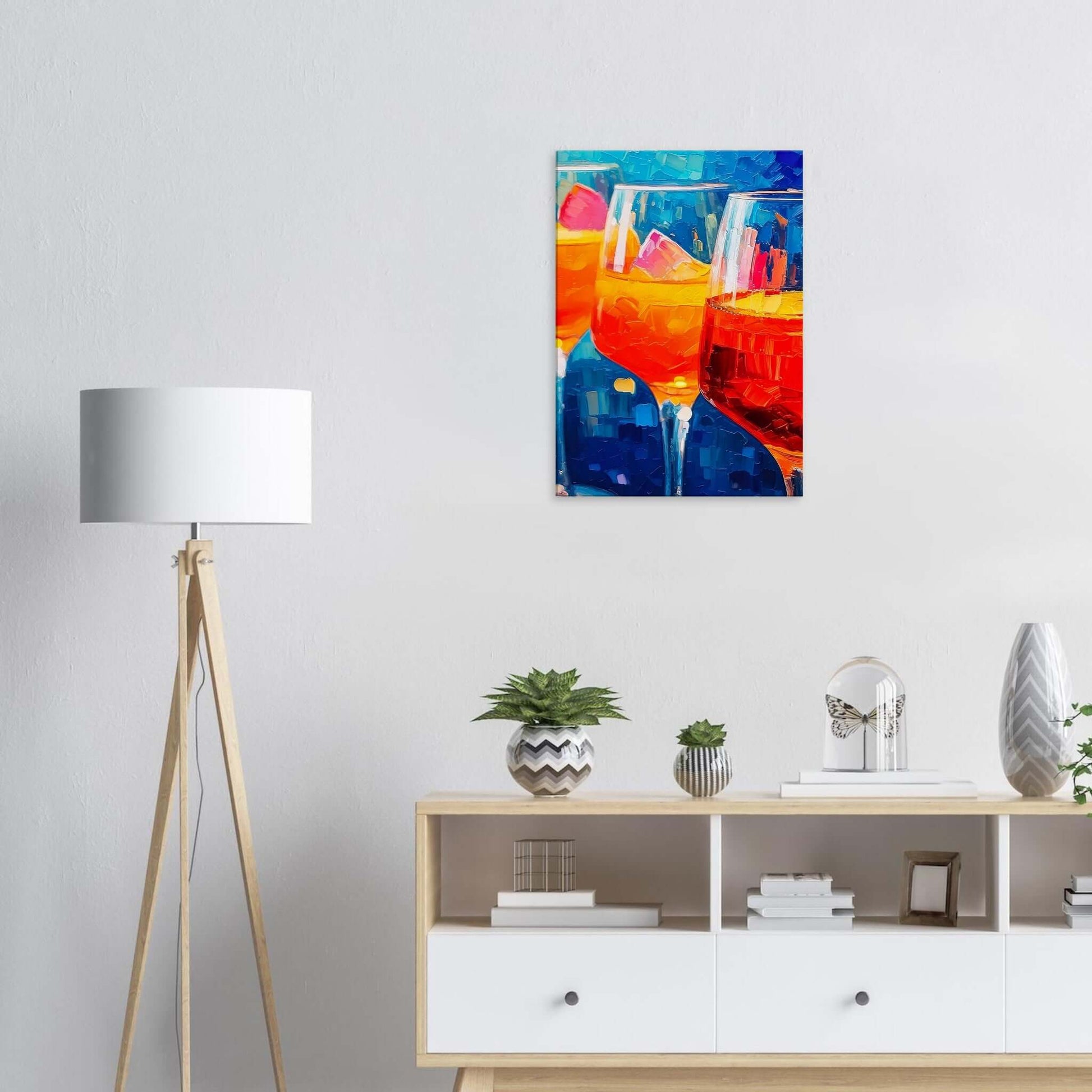 Vibrant aperitivo glow canvas print showcasing colorful drinks, perfect wall art for elevating any living space.